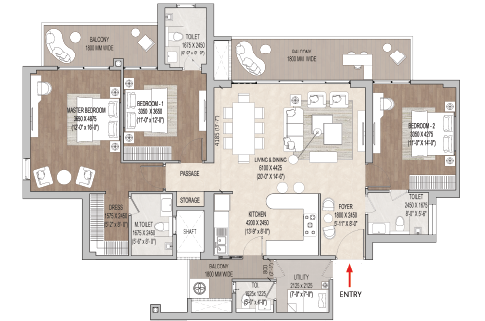3 BHK floor plan at Kalpataru Vian Lokhandwala